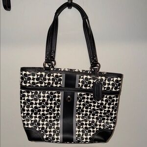 COACH Elegant Black and White Designer Leather Tote